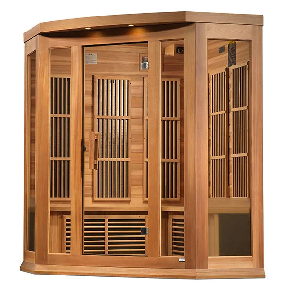 Maxxus 3-Person Corner Near Zero EMF FAR Infrared Sauna (Canadian Red Cedar)