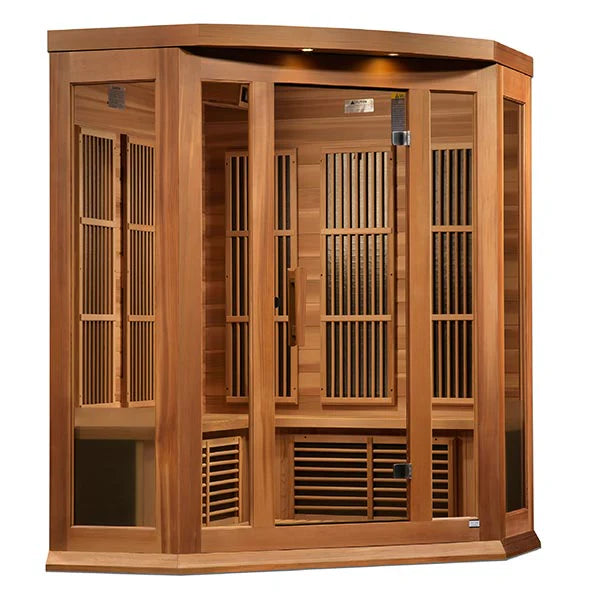 Maxxus 3-Person Corner Near Zero EMF FAR Infrared Sauna (Canadian Red Cedar)